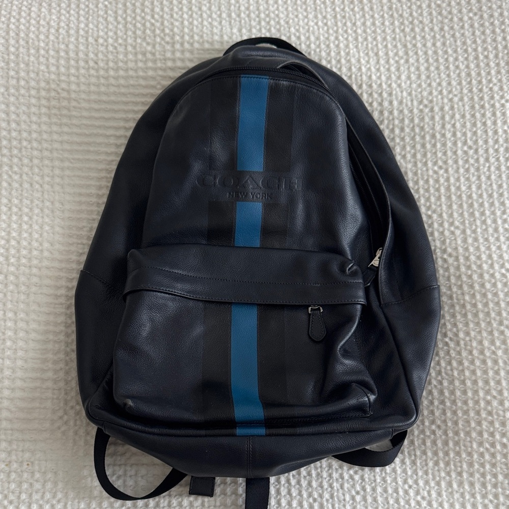 Coach Men's Backpack in Black with Blue Stripe
